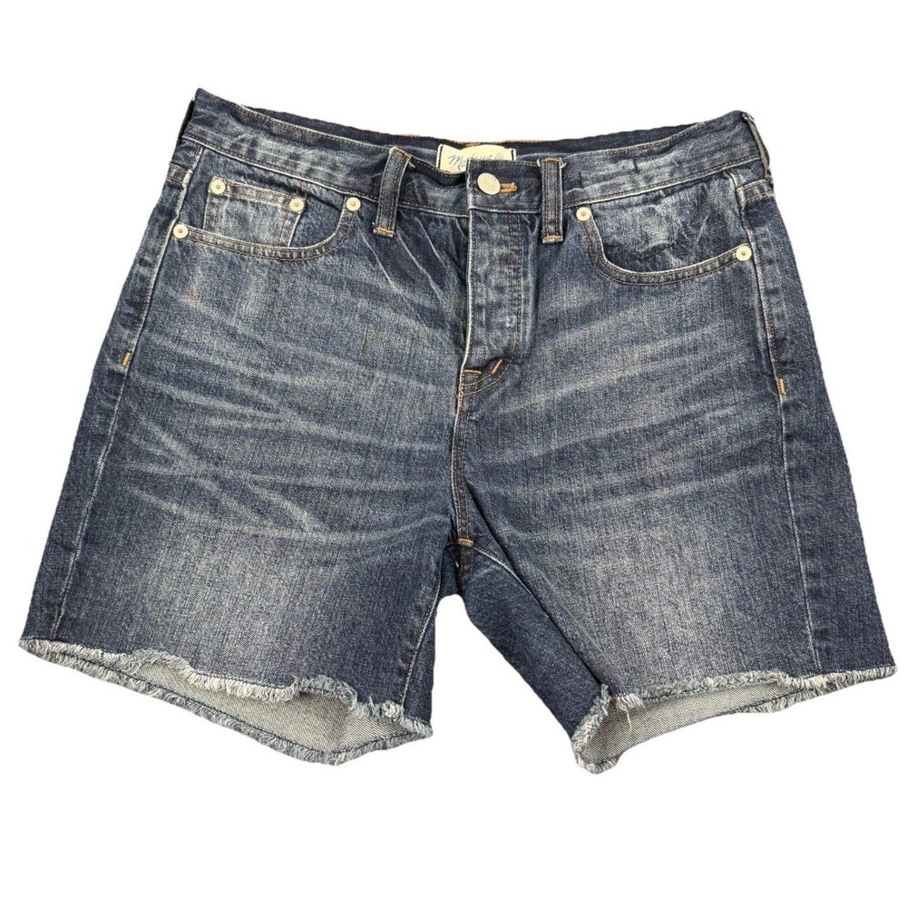 Madewell Denim Shorts Womens Size 27 Blue Button Fly Raw Hem Whiskered